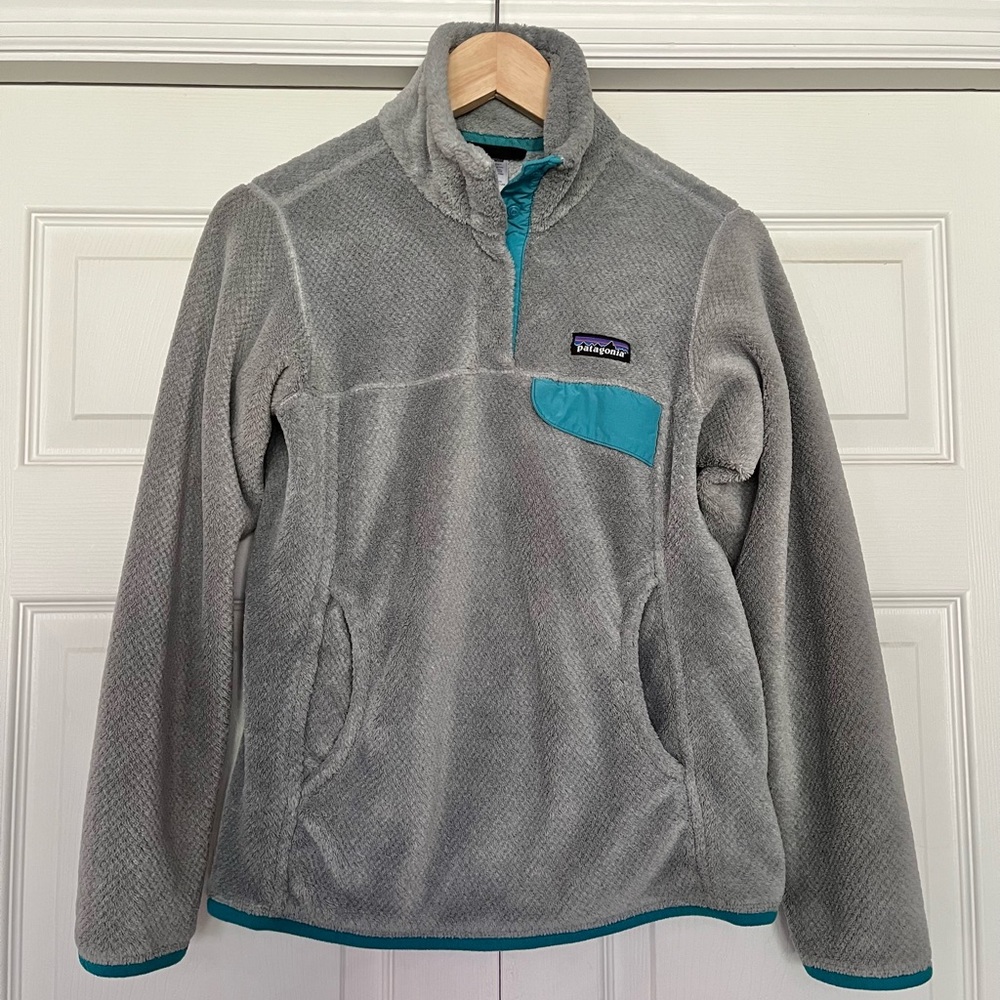 {Patagonia} Re-Tool Snap-T Fleece Pullover in Grey & Teal - Women's Small